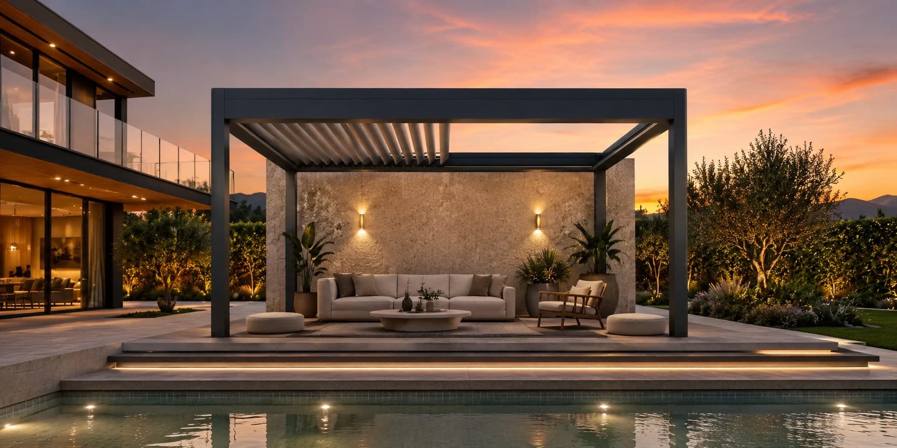 Miro's bioklimatik pergola altında döşenmiş teras — İnegöl, Bursa